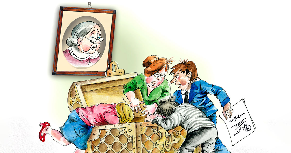 cartoon of family fighting over inheritence