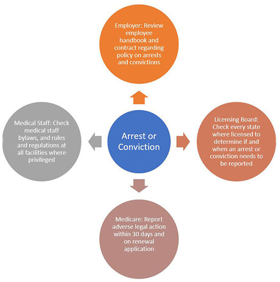 Chart of considerations to take on arrest or conviction