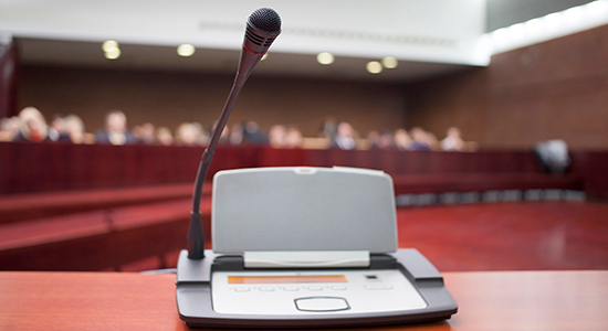 microphone and recorder in courtroom