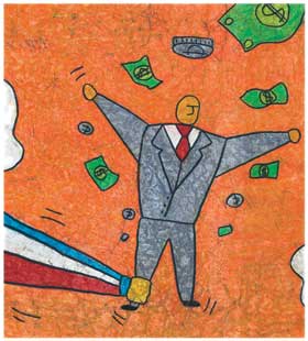 illustration of a man losing           his     money