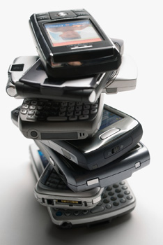 stack of smartphones