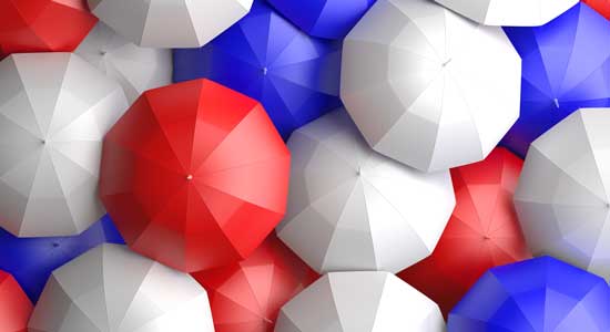red white and blue umbrellas