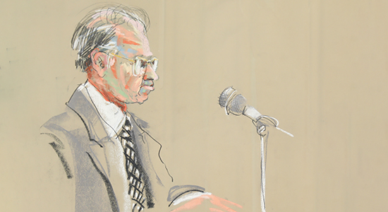 court sketch of Irv Charne