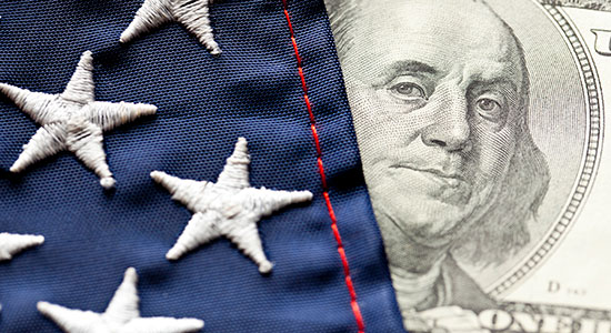 American flag and 100 dollar bill
