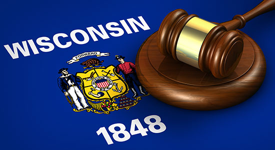 Wisconsin state flag and gavel