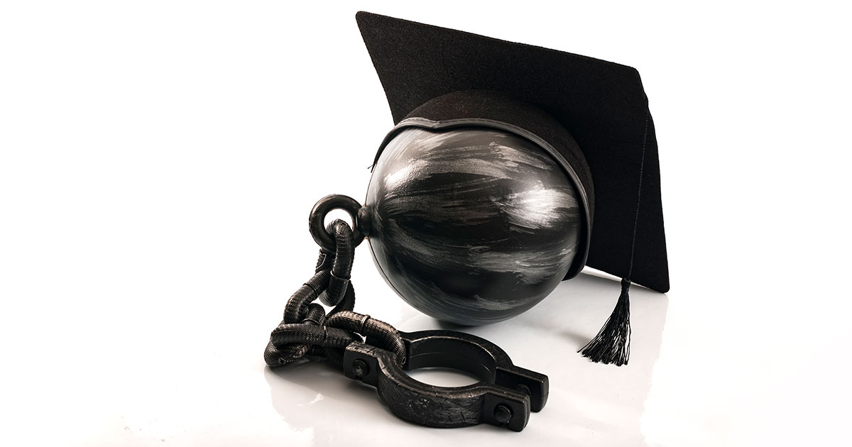 mortarboard on a ball and chain