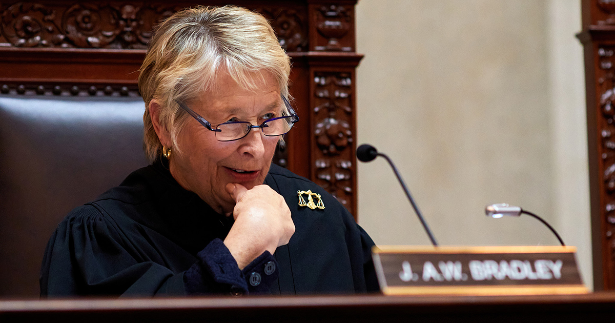 Justice Ann Walsh Bradley speaking from the bench in the Supreme Court Hearing Room in Madison