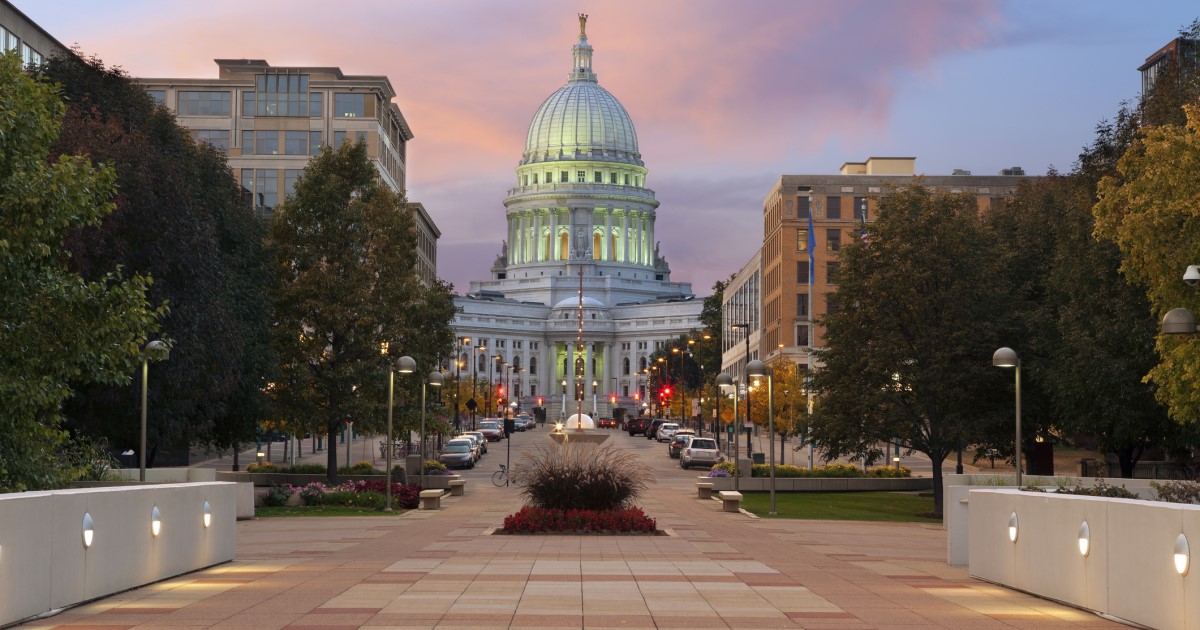 Madison Capitol at dusk in fall