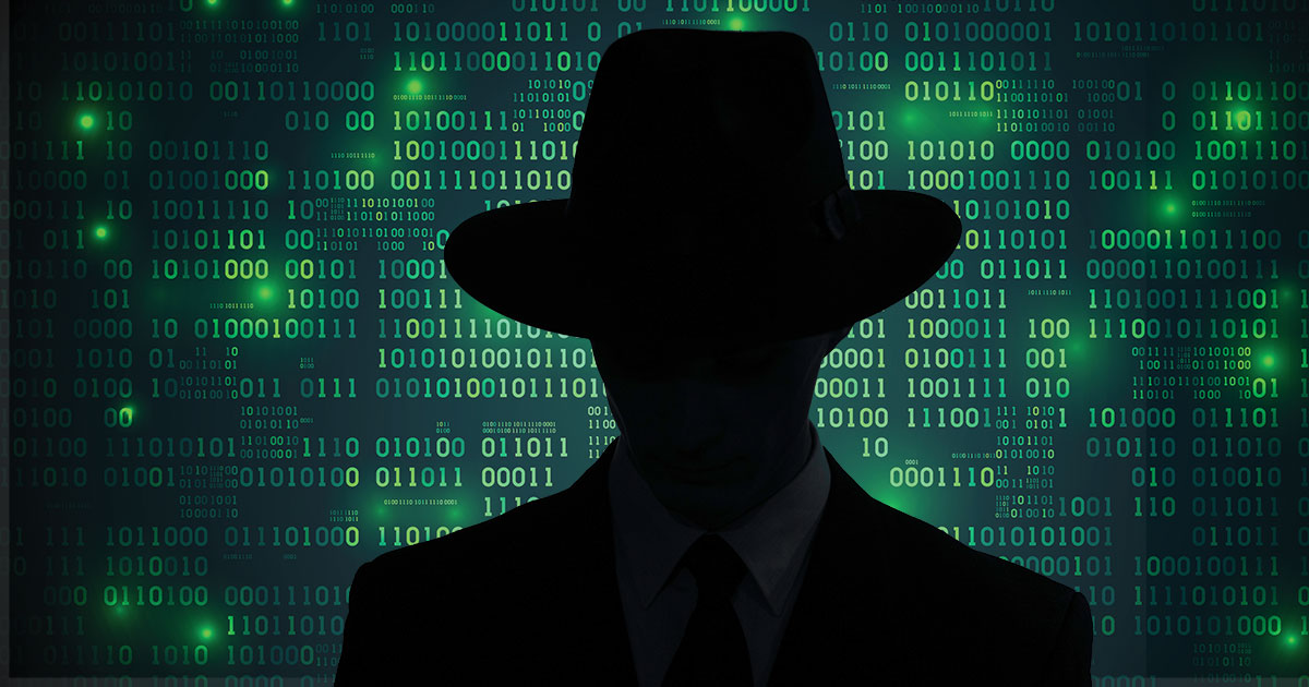 sinister looking silhouette against data