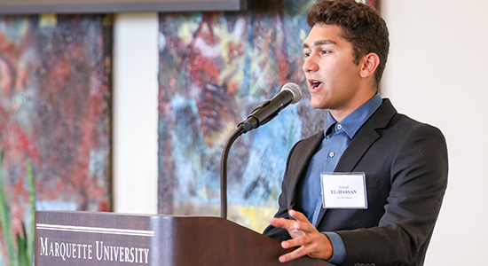 Ismail El-Hassan speaks at the closing banquet