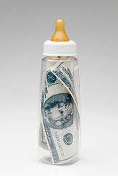 baby bottle with money in it