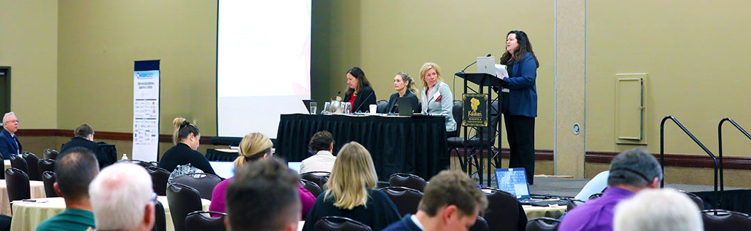 Attorneys speaking at a conference