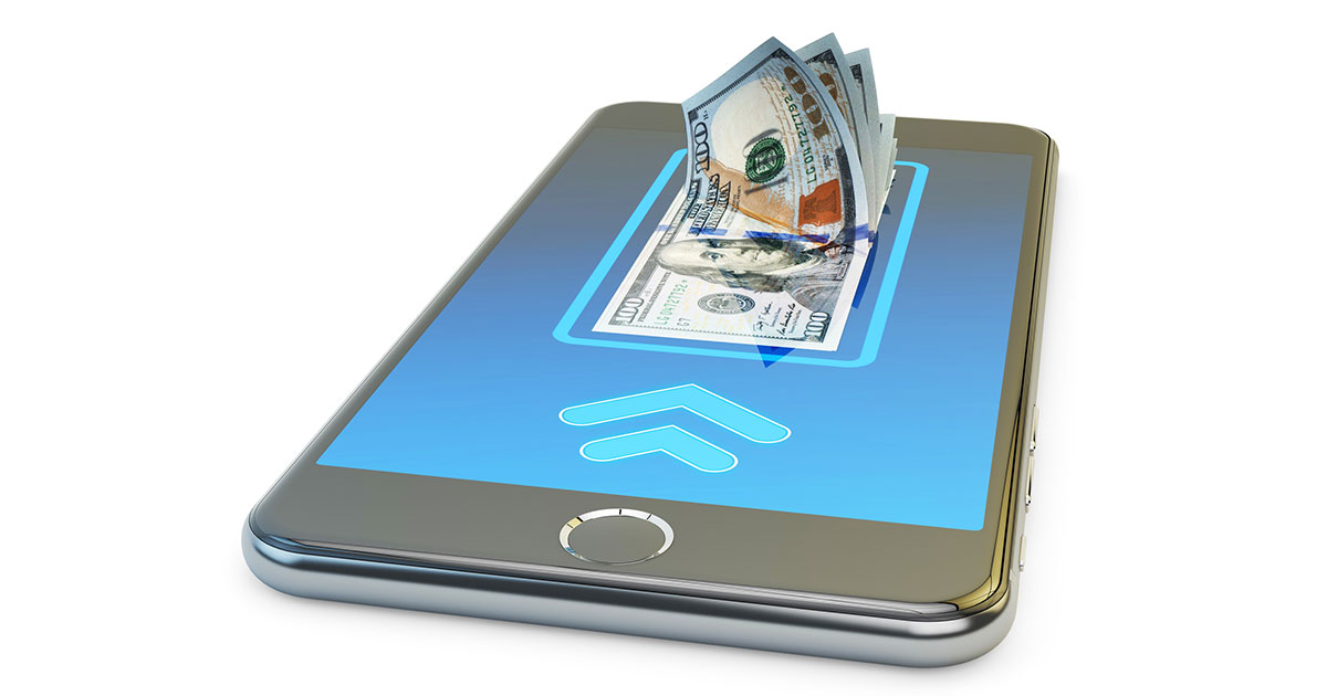 sending money on a smartphone via electronic payment