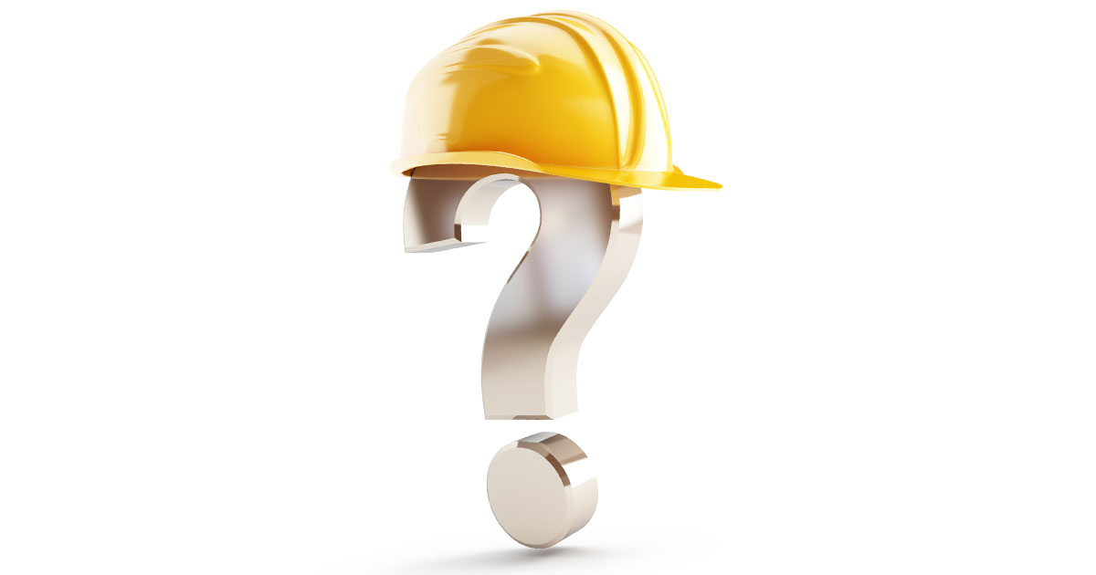 question mark with construction helmet