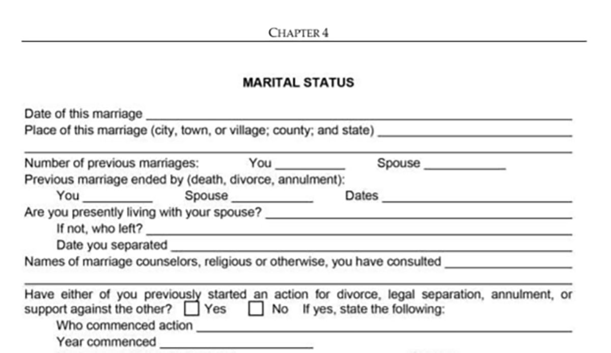 Excerpt from Form 4.1: Master Information List, <em>Family Law in Wisconsin: A Forms and Procedures Handbook, Vol. 1