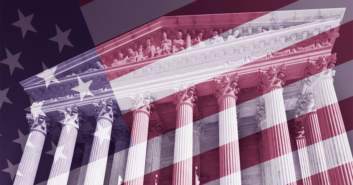 american flag over supreme court building