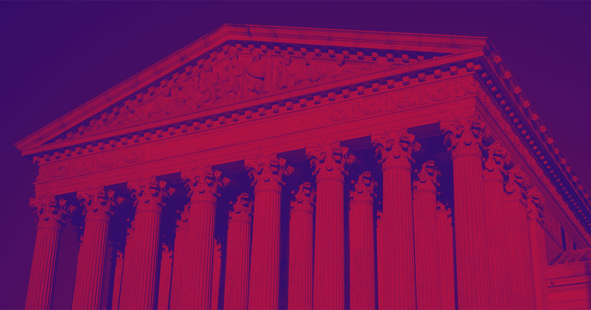 supreme court building colored red blue and purple
