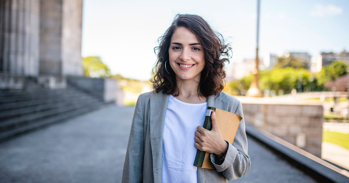 law student on courthouse steps