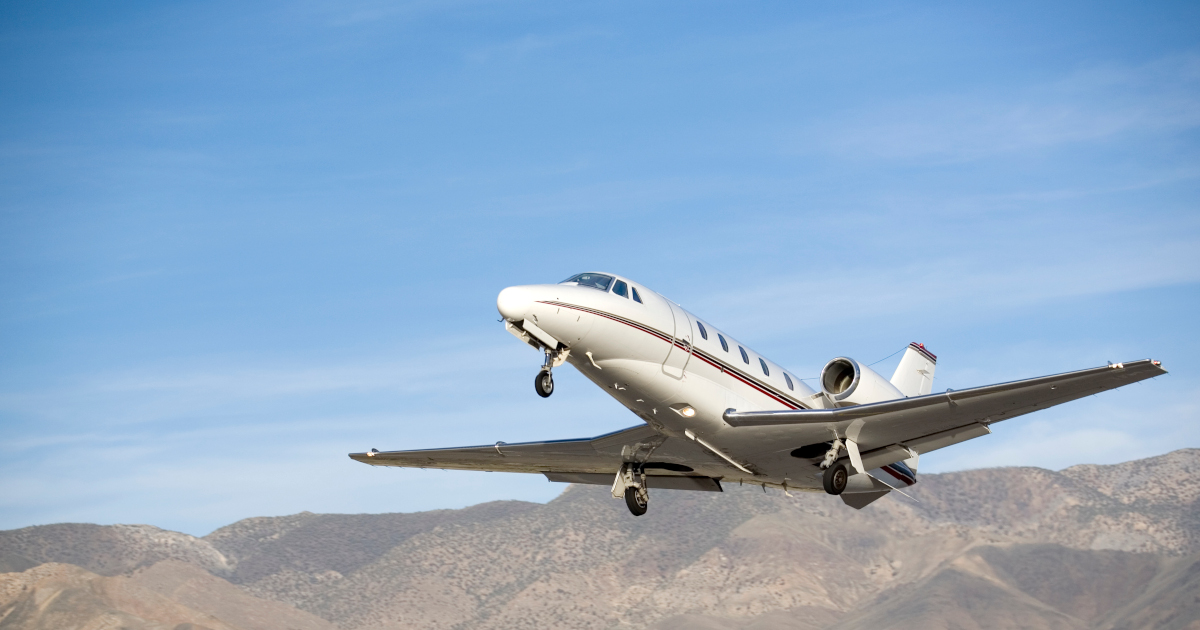 A corporate jet coming in for a landing