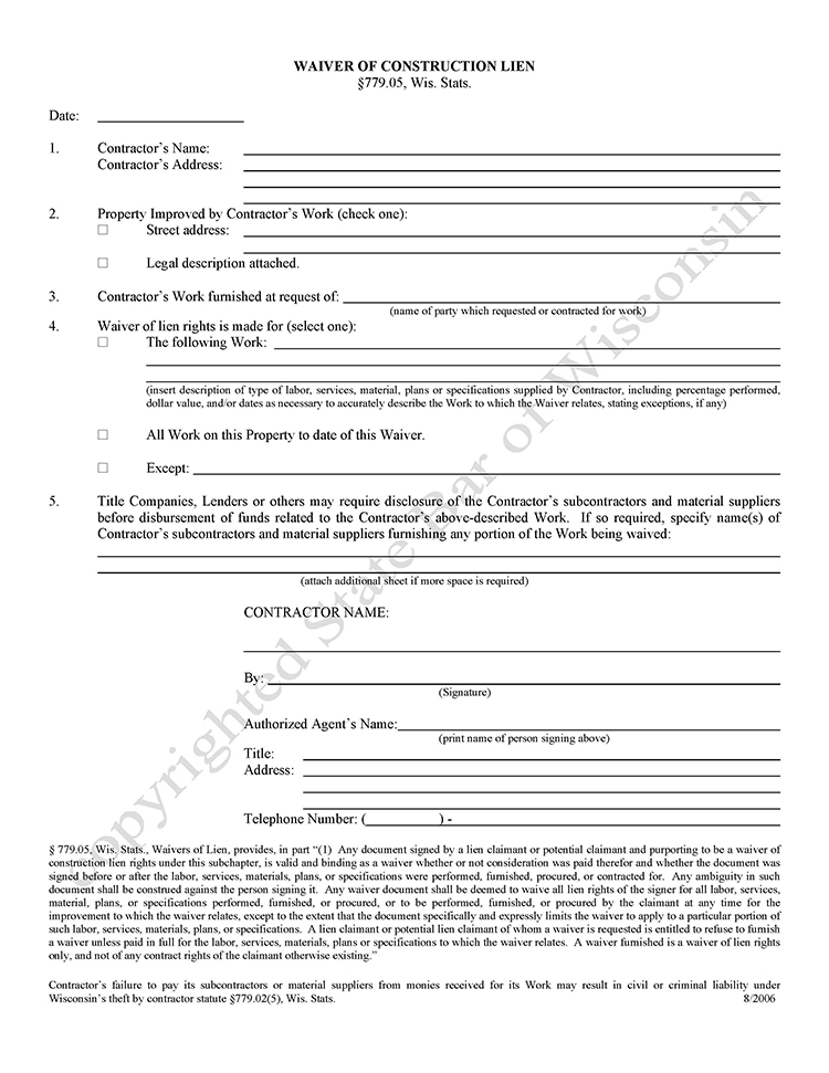 a suggested waiver of construction lien form
