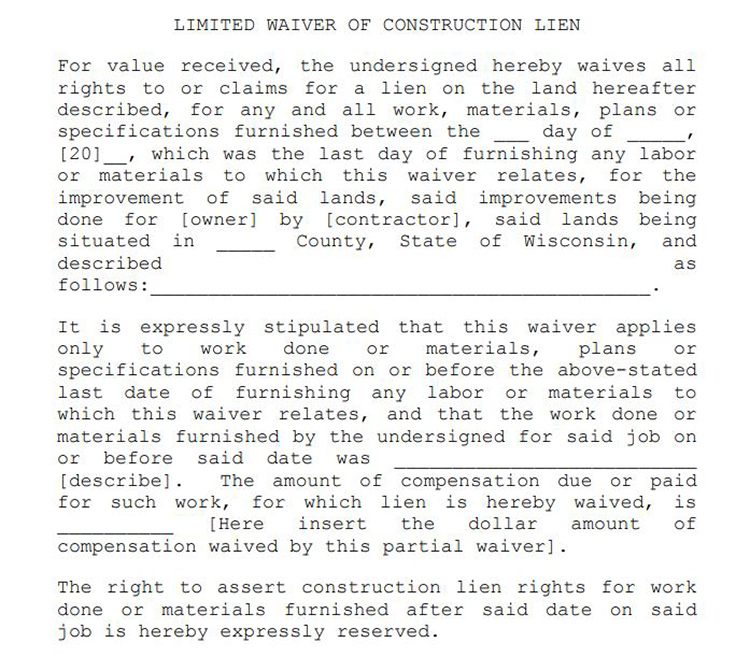 Limited Waiver of Construction Lien