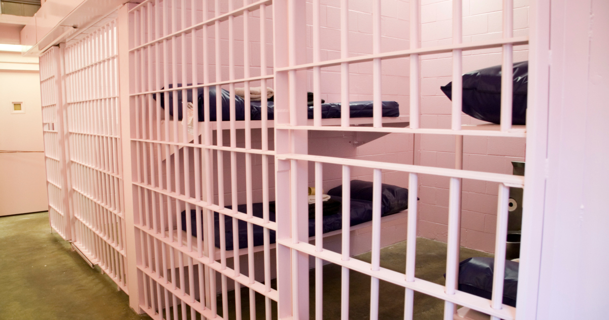 A View, From An Angle, Of Jail Cells, The Bars Painted White