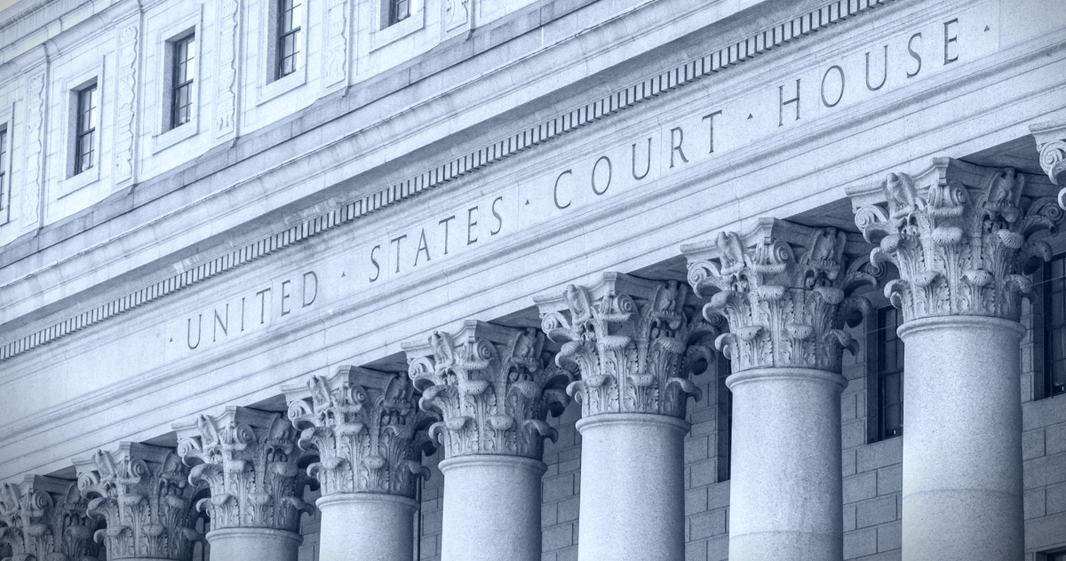 A Marble-Columned United States Courthouse Seen From The Front