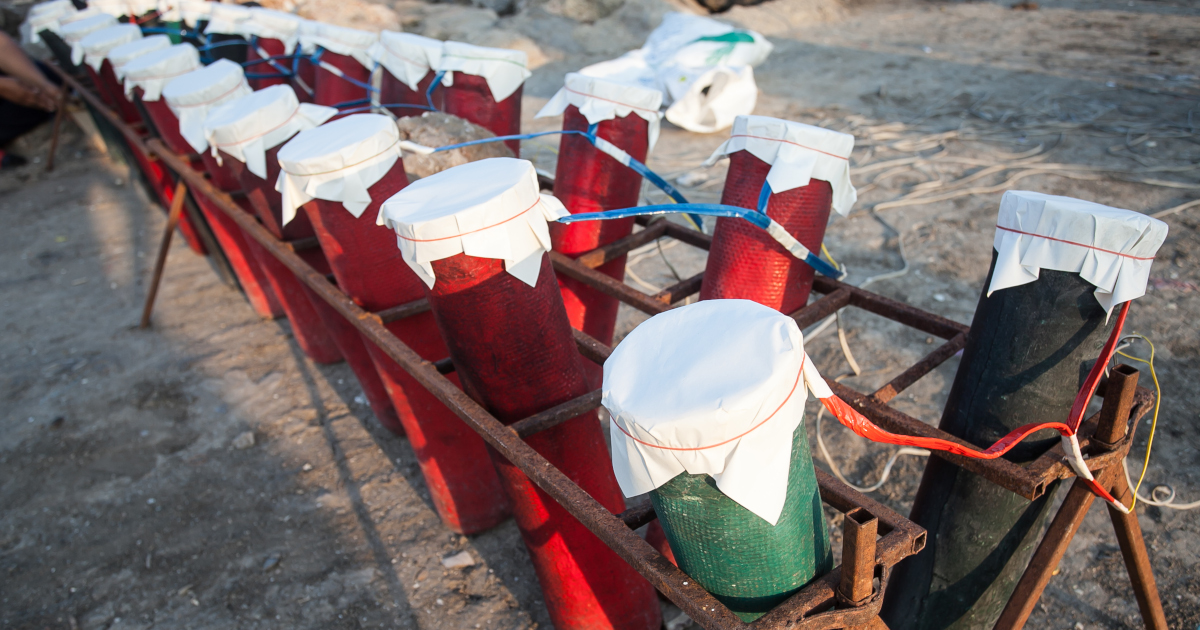 A Row Of Tubes Loaded With Fireworks For An Aerial Display