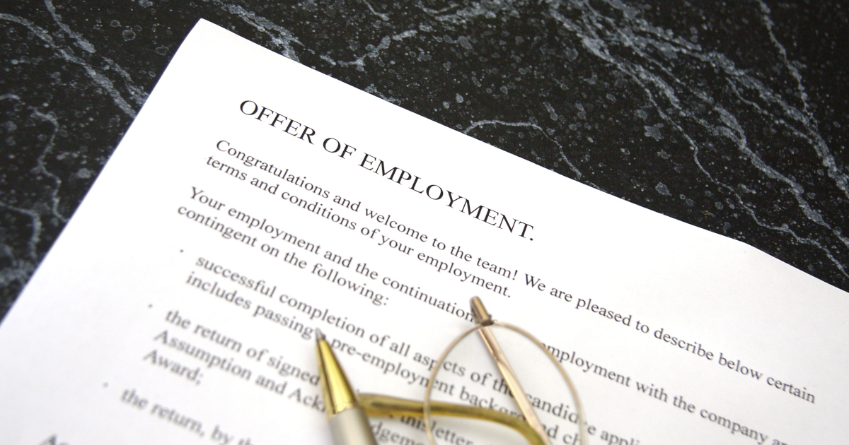 Document That Reads Offer Of Employment Across The Top