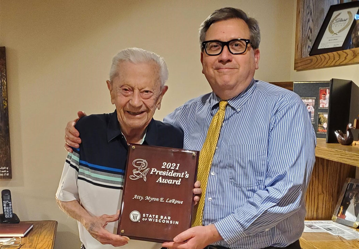 Larry Martin presenting Myron LaRowe with the 2021 President's Award