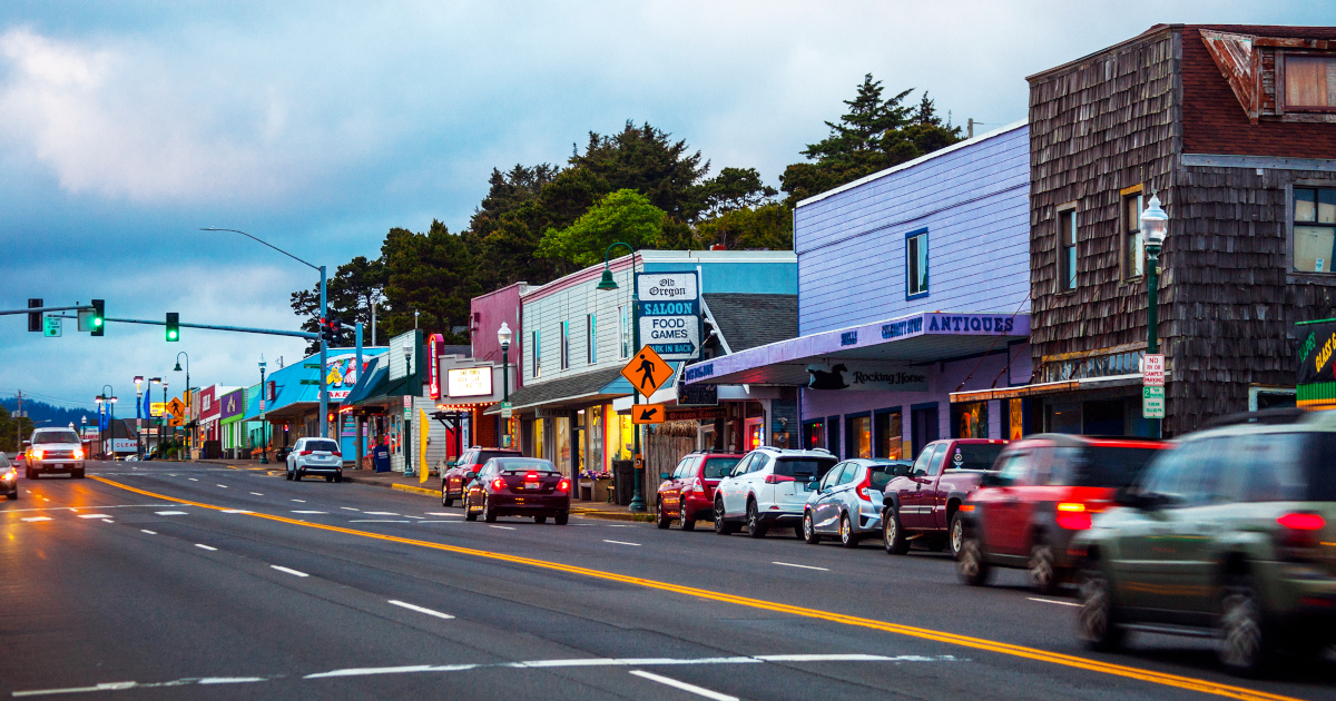 Main Street In A Small Midwestern Town At Sunset