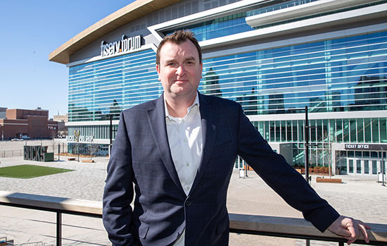 Mike Sneathern in front of Fiserv Forum