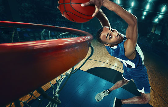 basketball player dunking