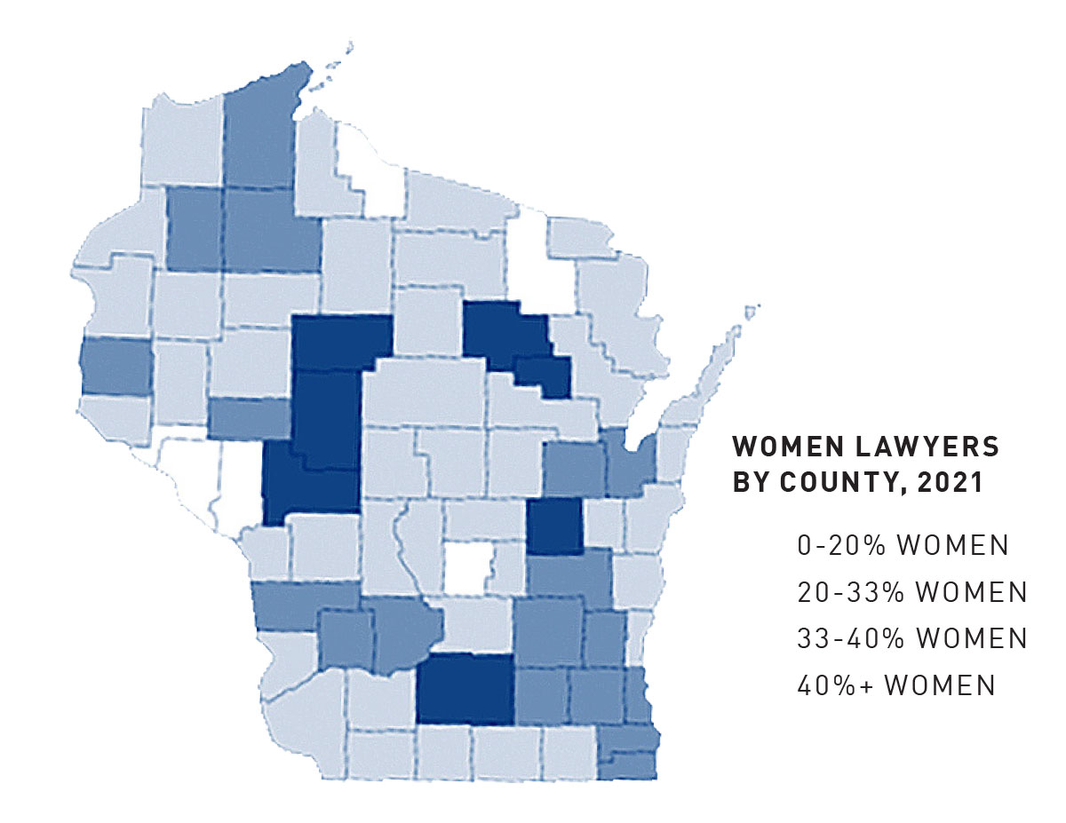 Women lawyers by county 2021