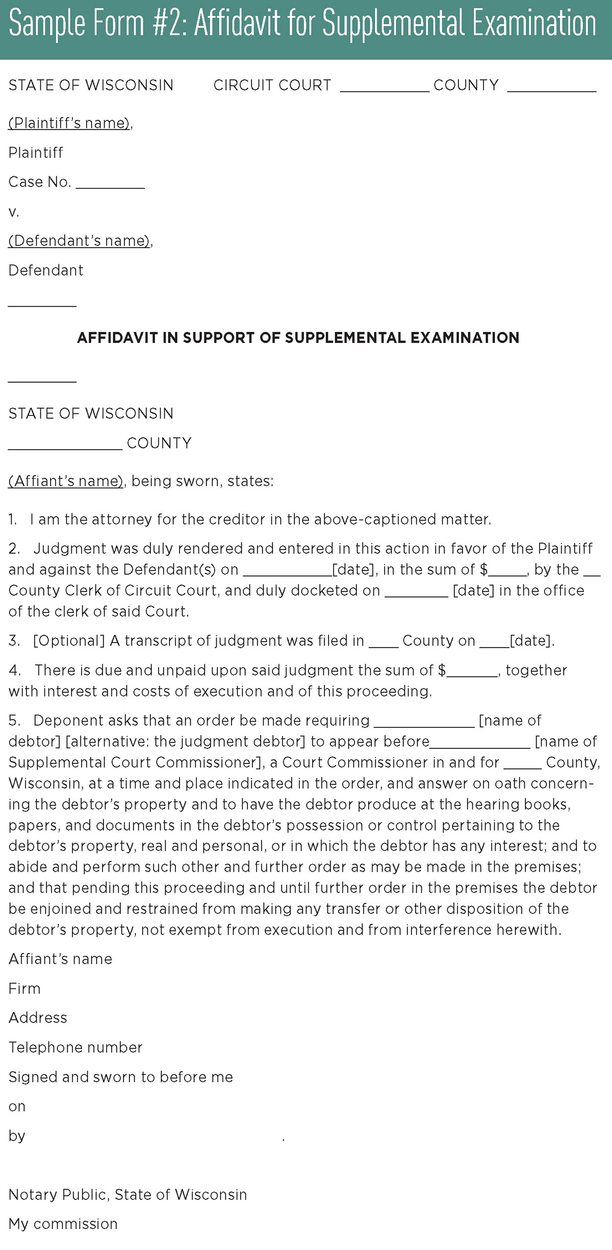 Sample form 2: Affidavit for supplemental examination