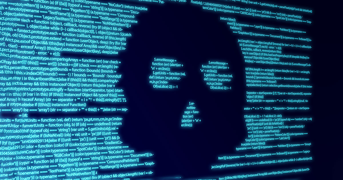 skull image in computer code