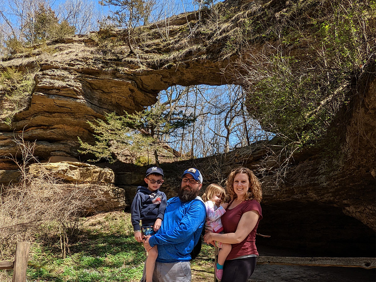 Stefanie Wagner, her husband, and their two children enjoy exploring Wisconsin’s state parks, including hiking at Natural Bridge State Park (pictured) near their home in Baraboo.