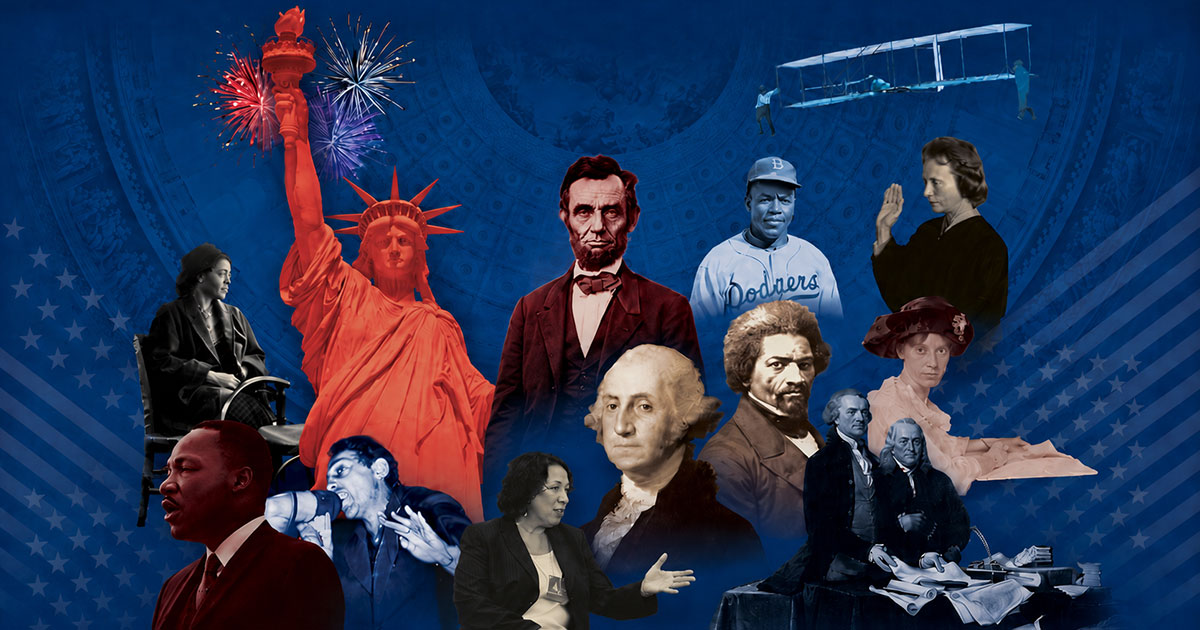 collage of historical American figures and events