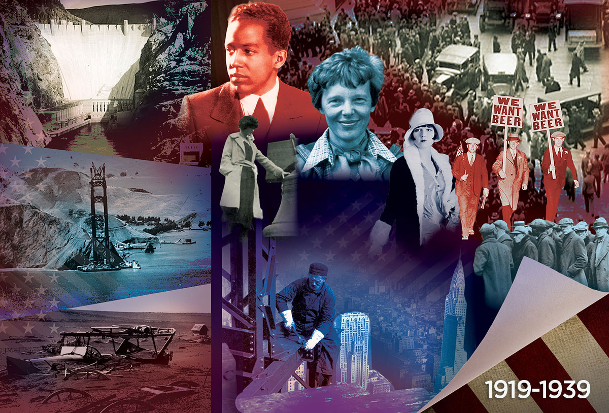 collage of historical American figures and events