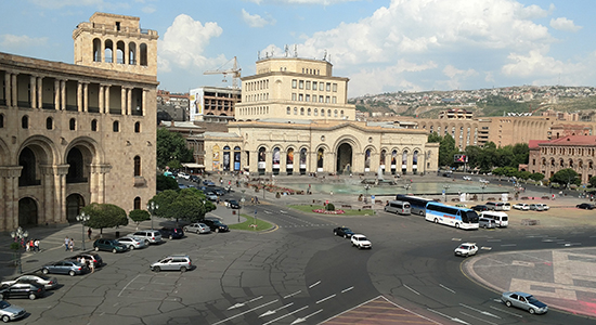 A downtown square in Yerevan, Armenia.