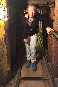 Judge Mel Flanagan stands in a tunnel in Sarajevo