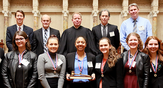 Justice Daniel Kelly with fellow mock trial judges and contestants