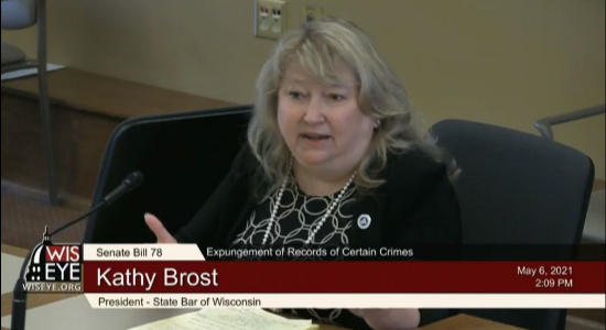 President Kathy Brost testifies in support of SB 78