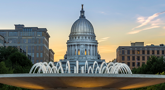 Wisconsin Capitol building at dusk