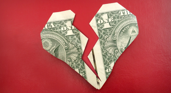 broken heart made of money