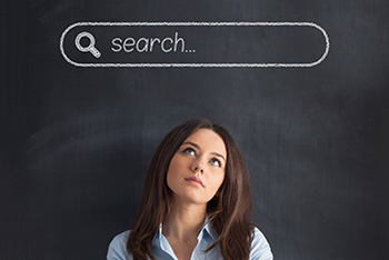 woman considering search bar