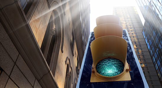 traffic light turns green in city