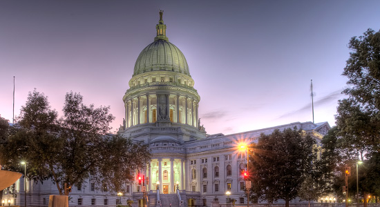 Wisconsin state capitol at dusk