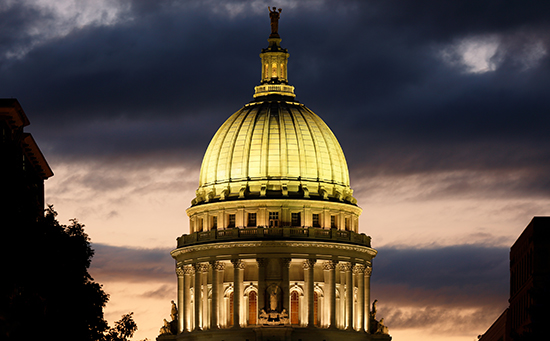 Wisconsin State Capitol at dusk