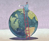Figure climbing a globe